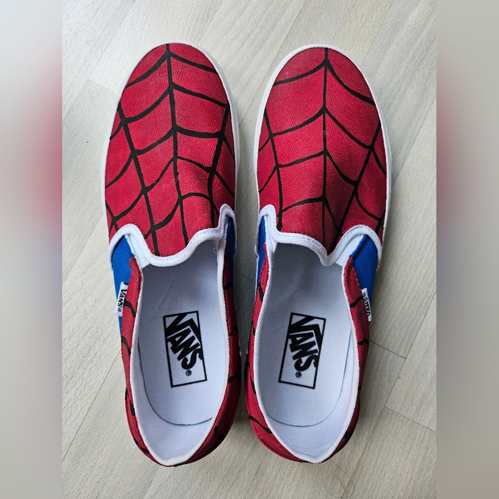 Hand painted spiderman personalized Vans slip on sneakers size 10